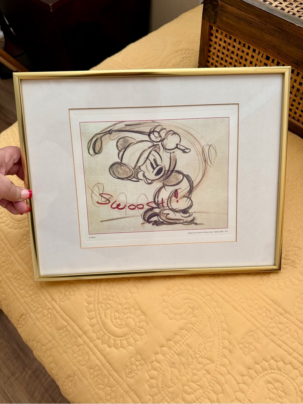 Framed Disney Micky Mouse Sketch Print Golfing
